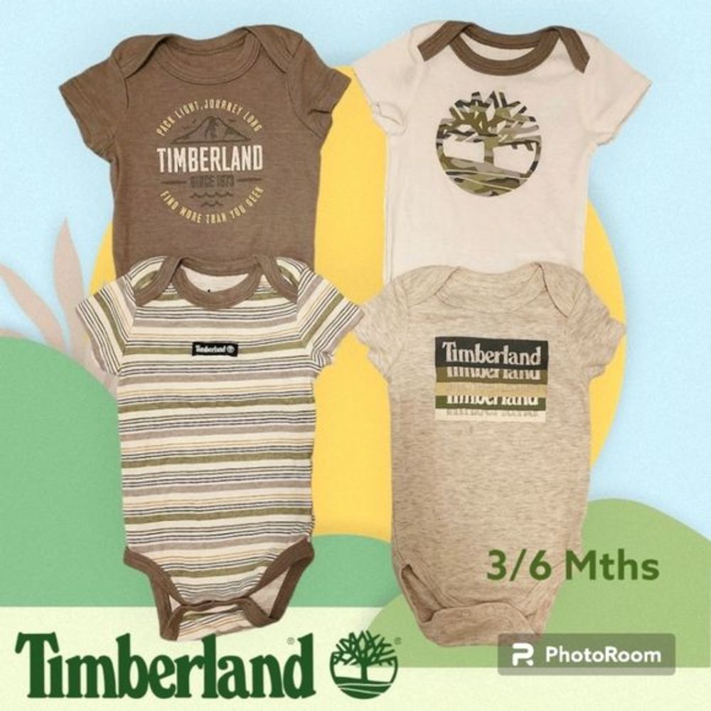 EUC TIMBERLAND 3/6 Months Baby Boys Assorted Logo Short Sleeve Bodysuits Onesie